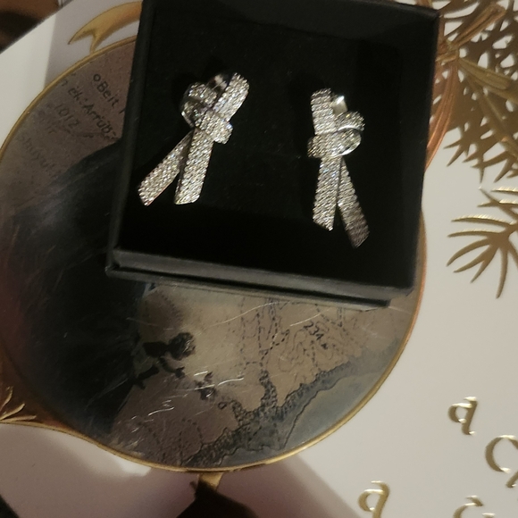 Micro Pave Bowknot Moissanite Diamond Earrings - Picture 12 of 12
